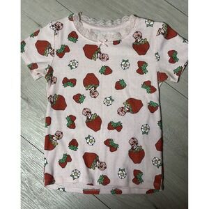Strawberry Shortcake Hybrid‎ Apparel Pink Pointelle Lace Trim T-Shirt Kids Large